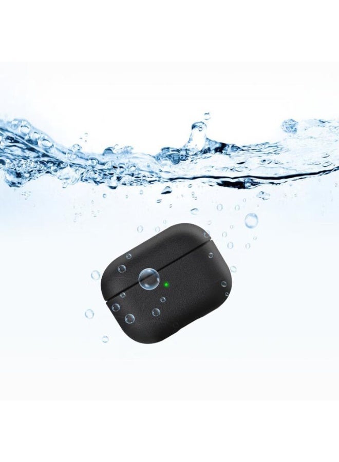 Case AirPods Pro 3, Leather Texture Cover Compatible with Airpods Pro 3rd Generation(2025) Full Drop Protective case with Lanyard, Supports Wireless Charging, Front LED Visible (Black) - Image 2